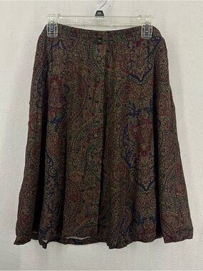 Vintage Kathrine Deene Paisley Midi Button Skirt 14/16 Brown